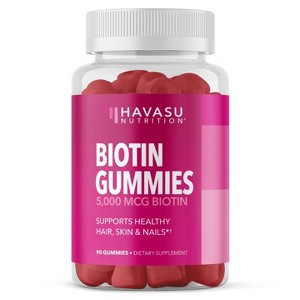 Biotin Gummies, Hair, Skin & Nail Supplement, Strawberry Flavor, Havasu Nutrition, 90ct - 1 of 4