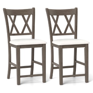 Tangkula 2PCS Bar Stools 24"Counter Height Stools w/ Linen Fabric Upholstered Seat Gray - 1 of 4