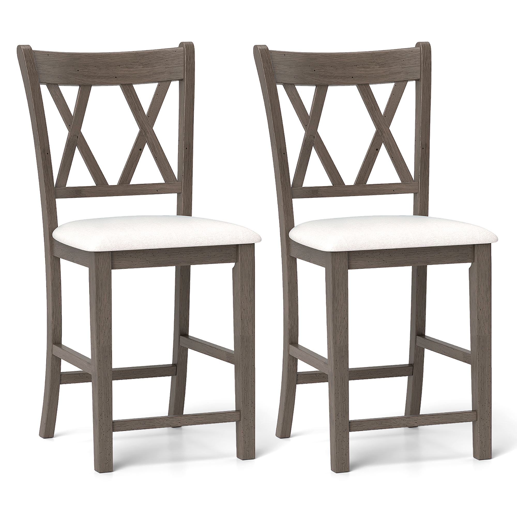 Costway 2PCS Bar Stools 24"Counter Height Stools w/ Linen Fabric Upholstered Seat Gray