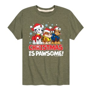 Boys' - Paw Patrol - Christmas Is Pawsome Chase Rubble Marshall Short Sleeve Graphic T-Shirt - 1 of 4