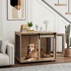 Skyzone Walnut Brown 39" Dog Crate End Table with Sliding Barn Door, Chew-Proof Mesh, 3-Side - 2 of 4