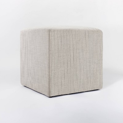 Lynwood Square Upholstered Cube Tan Stripe - Threshold™ designed with Studio McGee