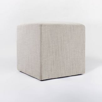 Lynwood Square Upholstered Cube Tan Stripe - Threshold™ designed with Studio McGee