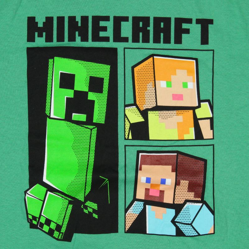 Minecraft Boy's Creeper Steve and Alex Panel Graphic Print T-Shirt Kids, 2 of 4