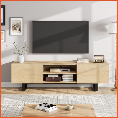Industrial TV Stand for 80 Inch, Modern Entertainment Center with 2 Drawers, Wooden Media Cabinet with Heavy Duty Leg