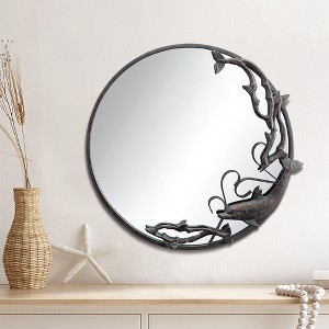 SPI Home Dolphin Trio Round Wall Mirror – Cast Iron Frame, 22” Nautical Accent with Bronze Coastal Finish - 1 of 3