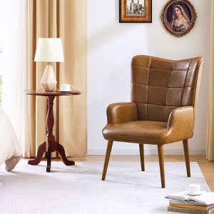CAVINAS PU Leather Accent Chair with High Backrest and Wooden Leg,Mid-Century Upholstered Living Room Chairs,Reading Chairs for Living Room - 1 of 4