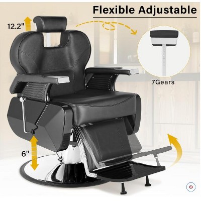 Professional Barber Chair, PU Leather Salon Chair with Hydraulic Height Adjustment, 360° Swivel & Reclining, Black & Chrome