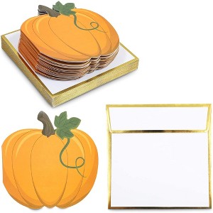 Pipilo Press Pumpkin Shaped Notecards and Gold Foil Envelopes for Thanksgiving and Halloween Parties (4.75 x 4.75 In, 24 Pack) - 1 of 4