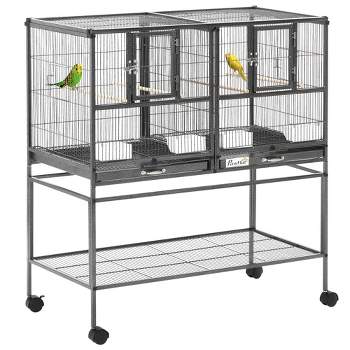 Pawhut Double Stackable Bird Cage W/ Stand, Wooden Swing, Rope