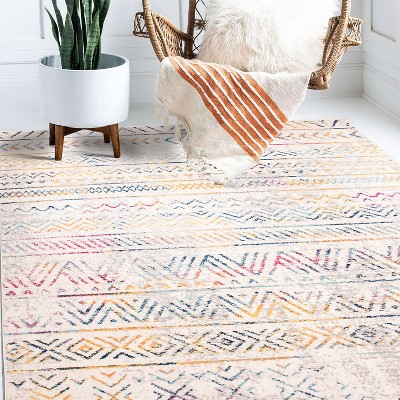 Vibrant Geometric 5' x 7' Multi-Color Synthetic Area Rug