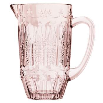Elle Décor Vintage Glass Pitcher, Water Carafe Jug for Iced Tea, 43.9 OZ, Pink