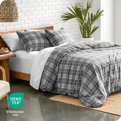 Gray and White Cotton Flannel Twin/Twin XL Duvet Cover Set