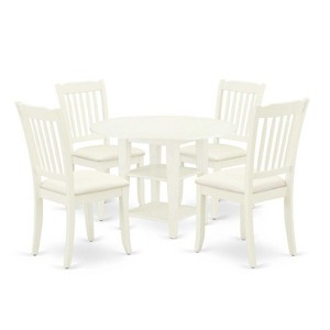 HomeStock 5-Pc Linen White Finish Solid Wood Top - Round Dining Room Set with Dropleaf - Seats 4 - 1 of 4