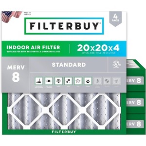 Filterbuy 20x20x4 Air Filter (4-Pack), Pleated MERV 8 Dust Defense Replacement HVAC AC Furnace Filters (Actual Size: 19.50 x 19.50 x 3.63) - 1 of 4