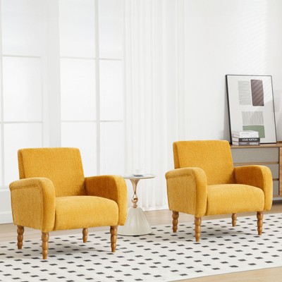 Modern Chenille Fabric Accent Chair, Upholstered Armchair with Solid Wood Legs - Comfy Single Sofa for Reading, Living Room, Bedroom