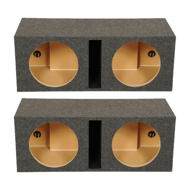 QPower QBASS Dual 10 Inch Heavy Duty MDF Car Audio Subwoofer Enclosure Boxes with Shared Slot Port Vent and Dual Chamber Design, Charcoal (2 Pack), 1 of 7