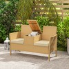 Outsunny Rattan Patio Loveseat with Built-in Flip-Top Coffee Table, Outdoor Wicker Sofa with Cushions for Balcony, Garden, Lawn, Backyard, Khaki - 2 of 4