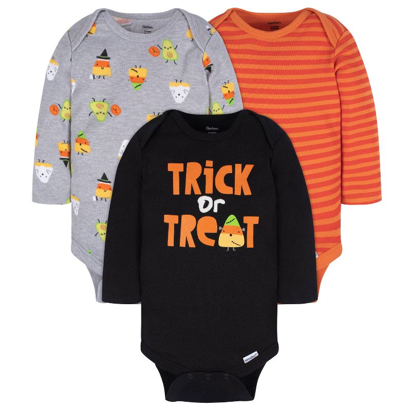 Gerber Baby Halloween Onesies Bodysuits, Trick Or Treat - 3-Pack, 1 of 10