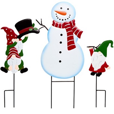 The Lakeside Collection 3-Pc. Gnomes Building a Snowman Stakes 3 Pieces
