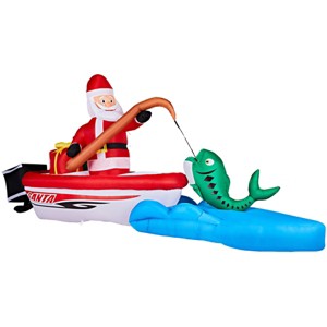 SEVOBAL Inflatable Holiday Decorations 10FT Christmas Inflatable Decoration, Inflatable Santa Fishing on Boat, Multicolored, 118.1"*32.7"*51.2" - 1 of 4