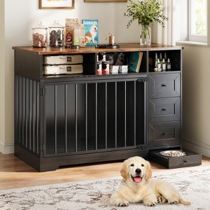 48'' Dog Crate Furniture, Farmhouse Heavy Duty Dog Kennel with Bowl & Storage Drawers, Medium Dog Cage End Table for Small Medium Dogs - 1 of 4