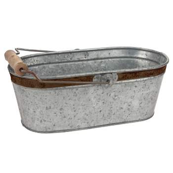 12" Aged Galvanized Metal Oval Bucket with Handle - Gray - Stonebriar Collection