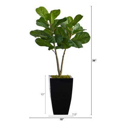 3-Foot Faux Fiddle Leaf Fig Tree in Black Planter