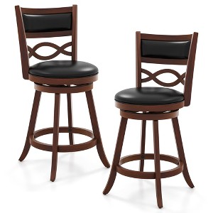 Tangkula 24 Inch Bar Stools Set of 2 w/ Rubber Wood Frame Faux Leather Upholstered Seat - 1 of 4