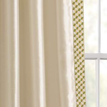 Luxury Mid Century Geo Faux Silk Jacquard Border Window Curtain Panel Wheat/Green Single 52x84