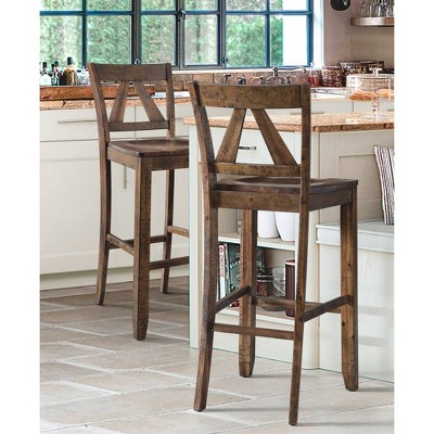 Flynn 30" Dark Walnut Rustic Wood Bar Stool Set