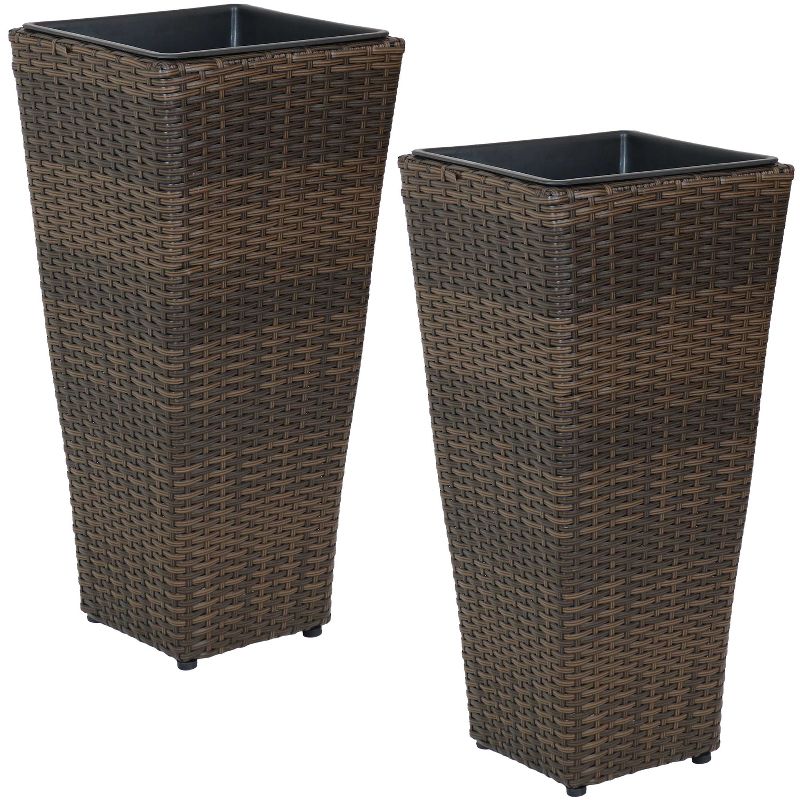 Sunnydaze Modern Decorative Standing Square Polyrattan Planter Containers - Brown - 2-Pack, 1 of 10