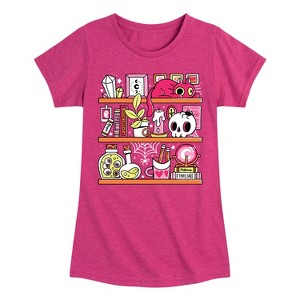 Girls' - Instant Message - Witchy Bookshelves -Youth Girls Short Sleeve T-Shirt Fitted Short Sleeve Graphic T-Shirt - 1 of 4