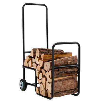 Tangkula Firewood Log Cart Carrier, Wood Hauler with 2 Rubber Wheels & Ergonomic Handle Heavy-Duty Steel Frame Indoor Outdoor Fireplace Tools