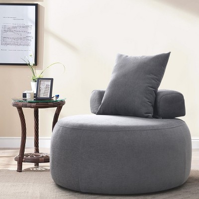 GustoWave 32" Modern Round Chair with Pillow, Soft Skin-Friendly Chenille Fabric Leisure Chair for Living Room, Light Gray