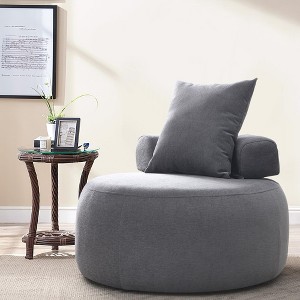 GustoWave Oversized Round Accent Chair, Modern Upholstered Sofa with Pillows, Cozy Leisure Chair for Living Room, Chenille Fabric, Light Gray - 1 of 4