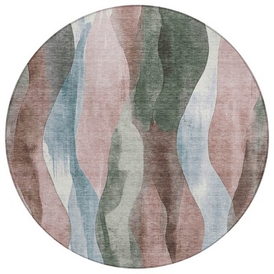 Salmon And Denim Blue Abstract Washable Indoor Outdoor Area Rug