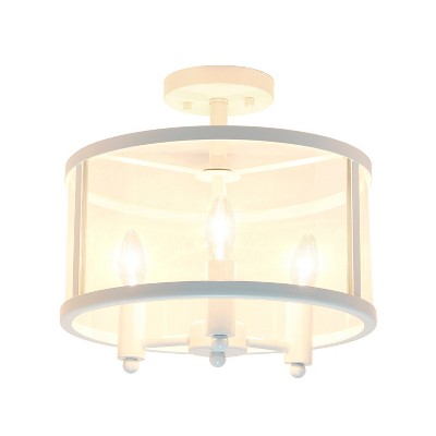 13" White Glass and Metal Semi-Flushmount Ceiling Light