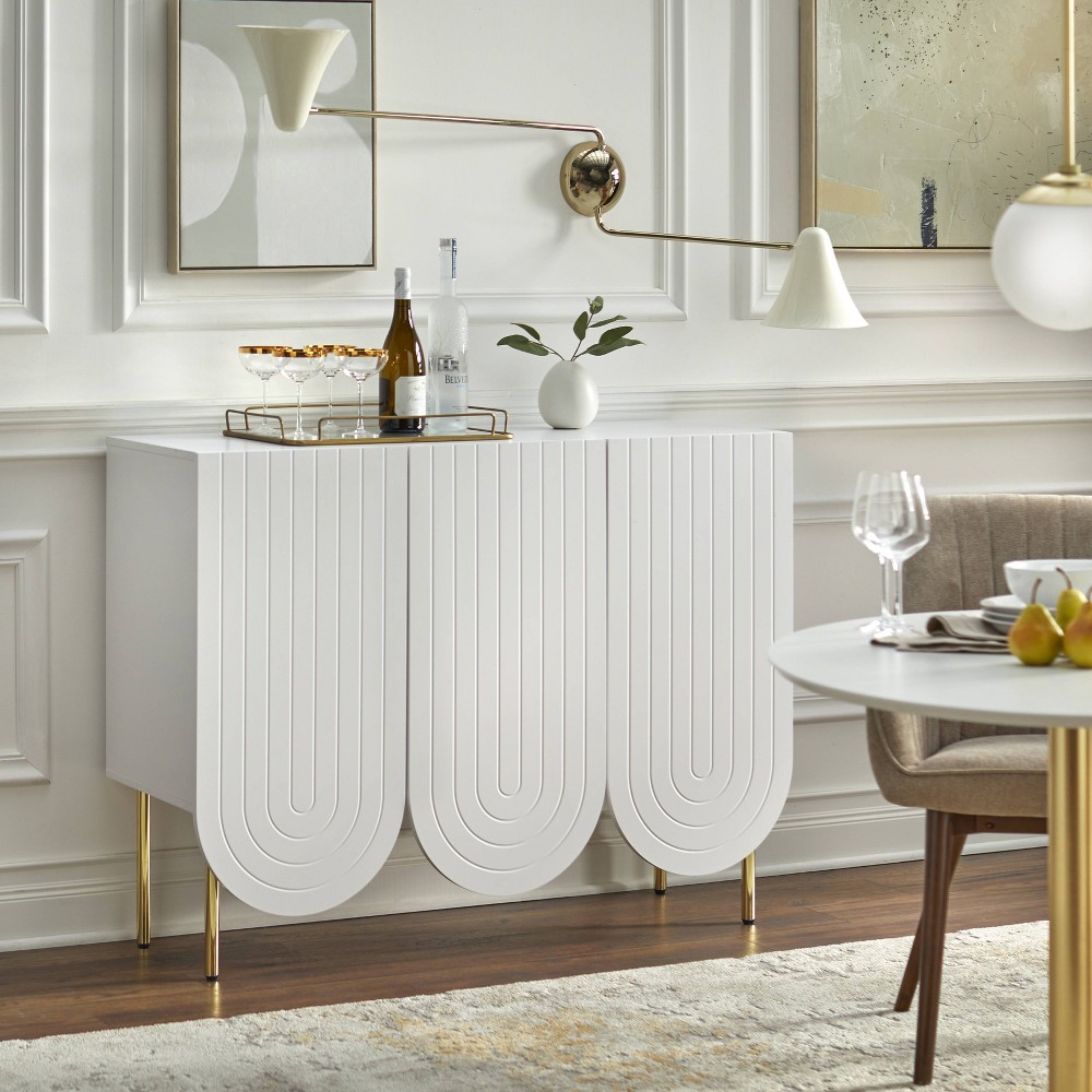 Lifestorey Ingrid 3-Door Mid Century Modern Scalloped Sideboard White: Elegant Buffet Server, MDF Laminate Finish