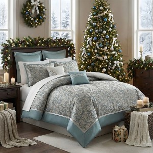 8Pcs BIAB Faux Silk Paisley Jacquard Comforter Set, Luxury Palace Style Bedding Set with Matching Shams and Pillows - 1 of 4