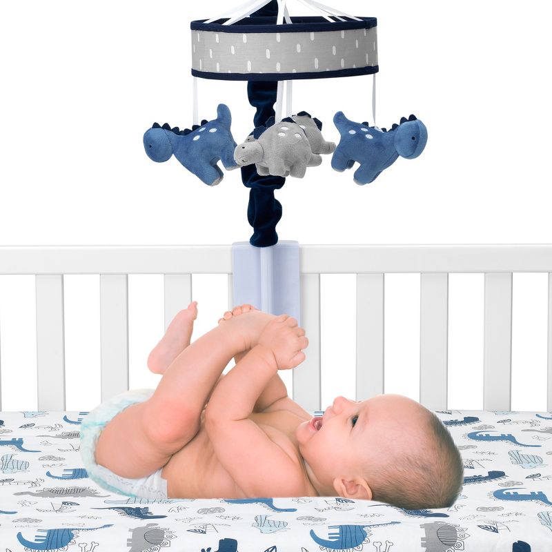 Lambs & Ivy Baby Dino Blue/Gray Dinosaur Musical Baby Crib Mobile Soother Toy, 3 of 6