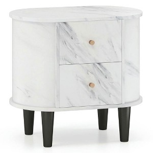 Resenkos Sleek 2-Drawer Nightstand - Modern Faux Marble Surface, Practical Storage, Must-Have Bedroom Essential Side Table, White - 1 of 4