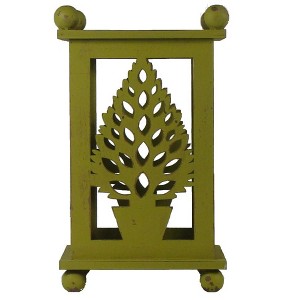 Melrose 12.5" Pistachio Green Distressed Summer Tree Cut-Out Pillar Candle Lantern - 1 of 1
