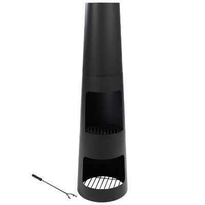 49-Inch Black Steel Wood-Burning Chiminea with Log Storage