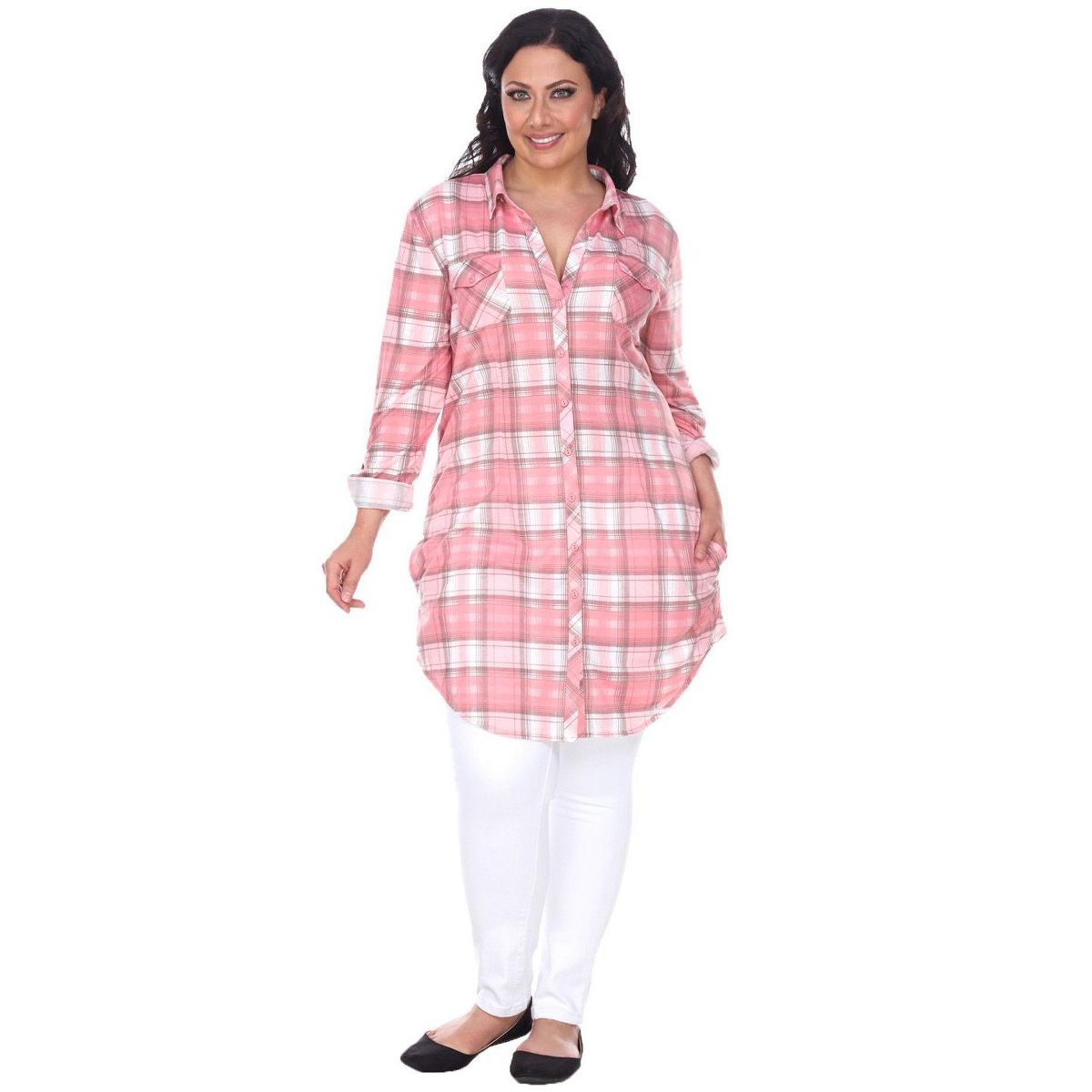 Women's Plus Size Piper Stretchy Plaid Tunic with Pockets - White Mark - thumbnail 7