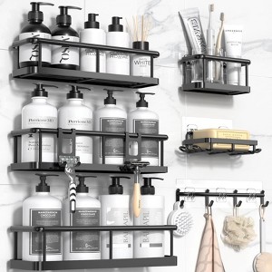 Aoibox Rustproof Shower Caddy, No Drilling Bathroom Organizer, Large Capacity Shower Shelves for Inside Shower, 6 Pack Bathroom Storage for Home Decor - 1 of 4