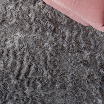 Gray Rectangular Tufted Cotton Sheepskin Fur Rug, 2' x 3'