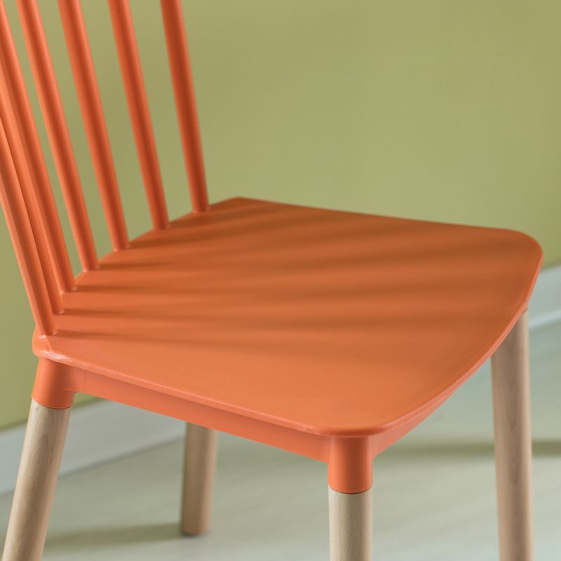Fabulaxe Plastic Dining Chair Windsor Design with Beech Wood Legs, Orange Set of 4, 5 of 8