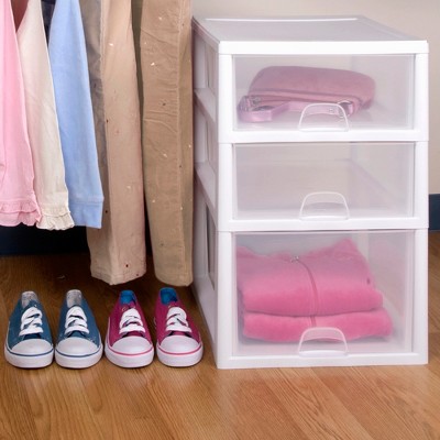 Clear and White 16 Quart Stackable Plastic Storage Drawers, Set of 18