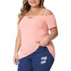 Agnes Orinda Women's Plus Size Short Sleeve Cold Shoulder Keyhole Going Out Party Blouses - 2 of 4